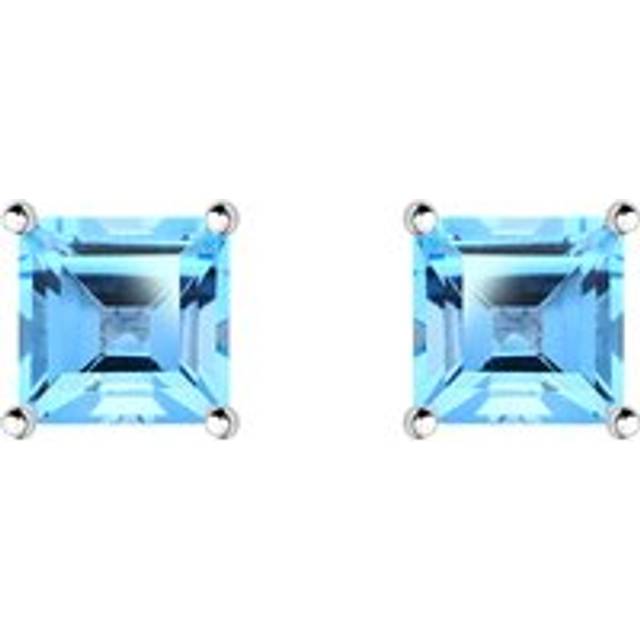 9ct White Gold Blue Topaz 5mm Princess Cut Claw Set Stud Earrings
