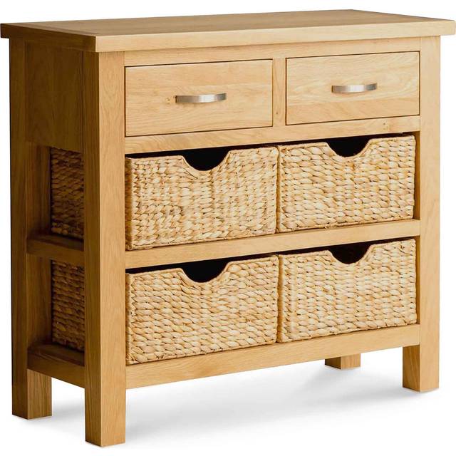 London Oak Console Table With Basket | Solid Wood | Light Oak