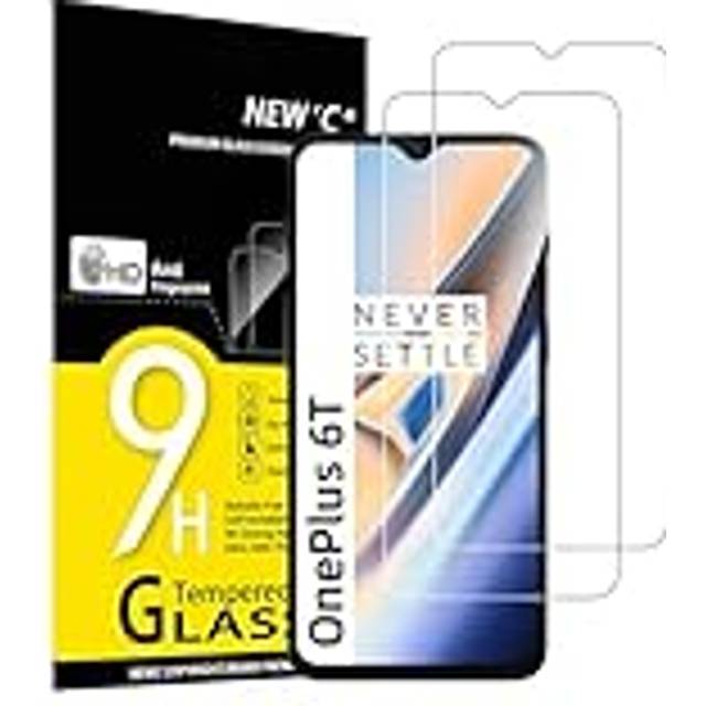 NEW'C 2 Pack, skärmskydd i glas för OnePlus 6T, OnePlus 7, bubbelfri, 9H hårdhet, 0,33 mm ultratransparent, ultrabeständigt härdat glas