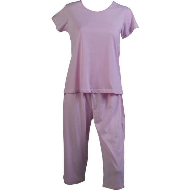 (Pink, UK 10/12) Slenderella Ladies Short Sleeve Polka Dot Top & 3/4 Bottoms Pyjamas