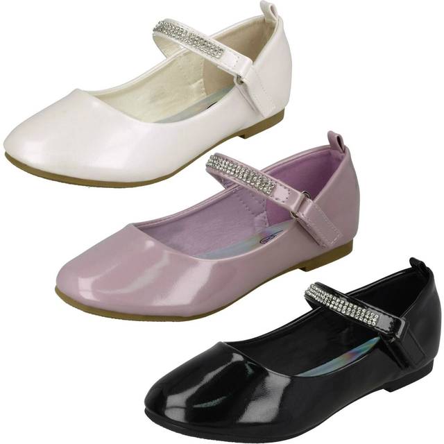 (UK 12 Child, Lilac (Purple)) Girls Spot On Diamante Bar Strap Ballerinas H2485