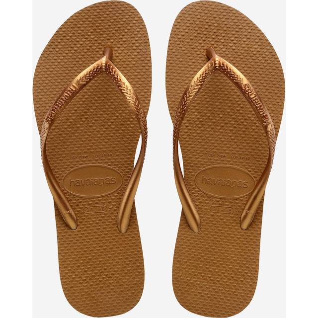 Havaianas Womens Bronze Slim Metallic Rubber Flip-flops 3/4 - BRONZE