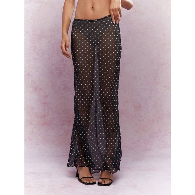 MISSGUIDED Y2K Futuristic Polka Dot Print Sheer Mesh Skirt Without Panty