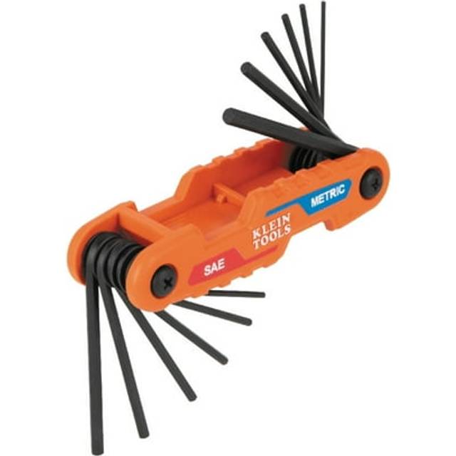 Klein Tools 70590 Compact Folding Hex Key  Metric and SAE Combo Set  12 Keys  Industrial Strength Heat Treated Alloy Steel