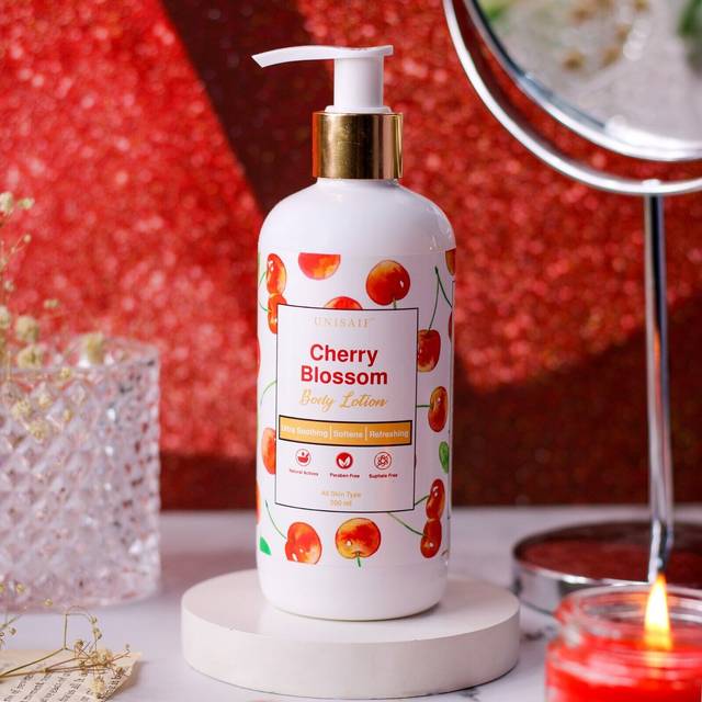Unisaif Organic Cherry Blossom Body Lotion - Nourish Your Skin Naturally for a Refreshing Glow | Moisturizer for Dry Skin | Body Lotion for Men & Wome
