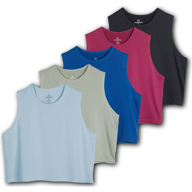 5 Pack: Womens Plus Size Summer Cute Crop Tank Top Shirt Trendy Dry Fit Ladies Tops Tees Athletic Yoga Workout Running Gym Active Cropped Exercise Wom
