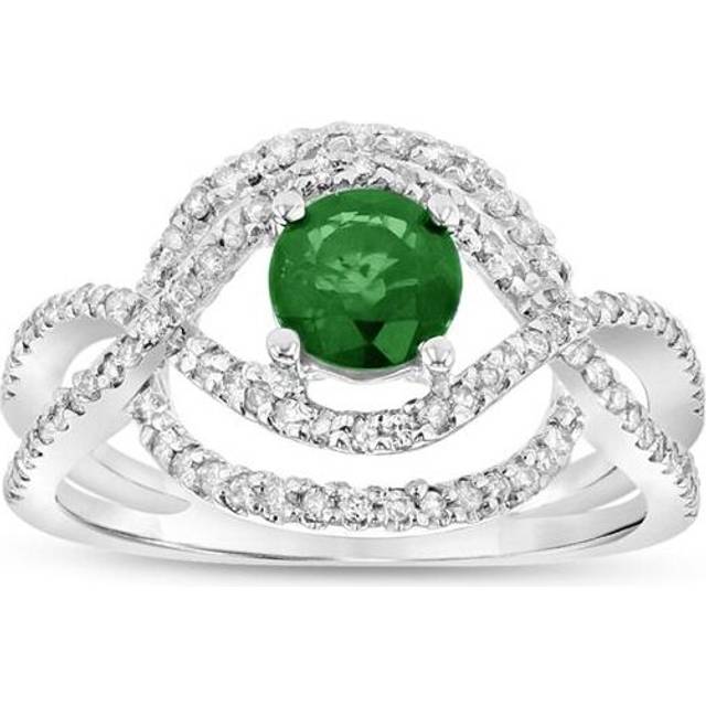 Louis Creations RL2115ED-8 1.00 CTW Diamond & Emerald Ring, 14K White Gold. - Size 8