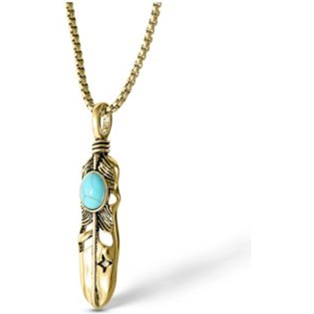 Jessica Simpson Womens Feather Necklace with Turquoise Stone - Gold-To