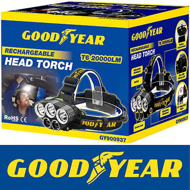 Goodyear Head Light Torch Lamp Headlamp LED Rechargeable Flashlight 20000LM for Camping Car Repair Cycling