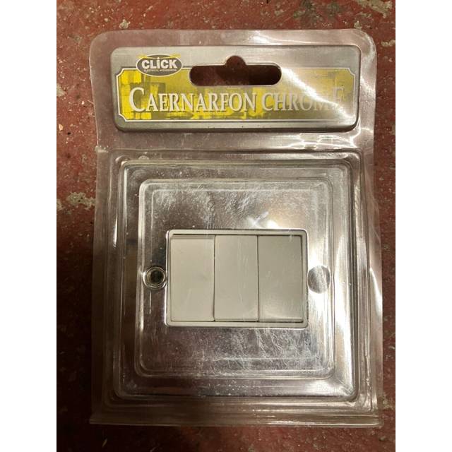Click Deco 3 Gang 2 Way 10AX Switch Polished Chrome White Inserts