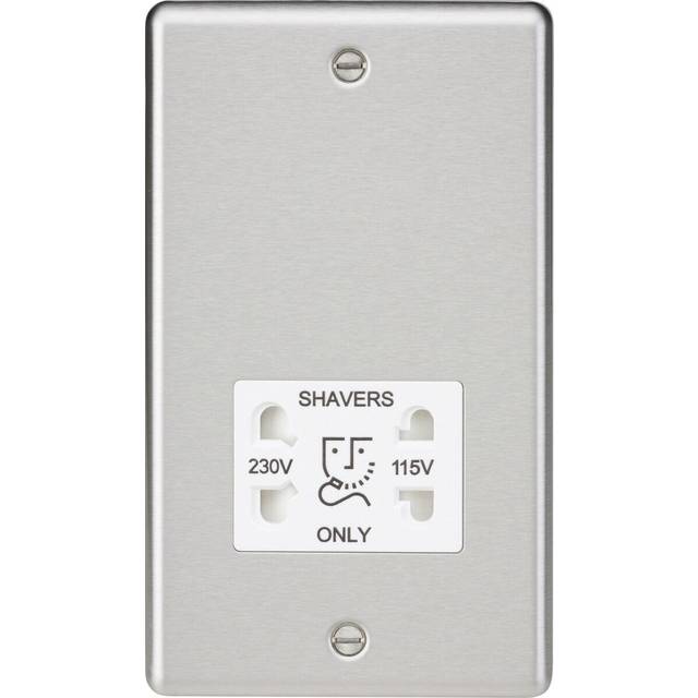 KnightsBridge 115-230V Dual Voltage Shaver Socket with White Insert - Rounded Edge Brushed Chrome