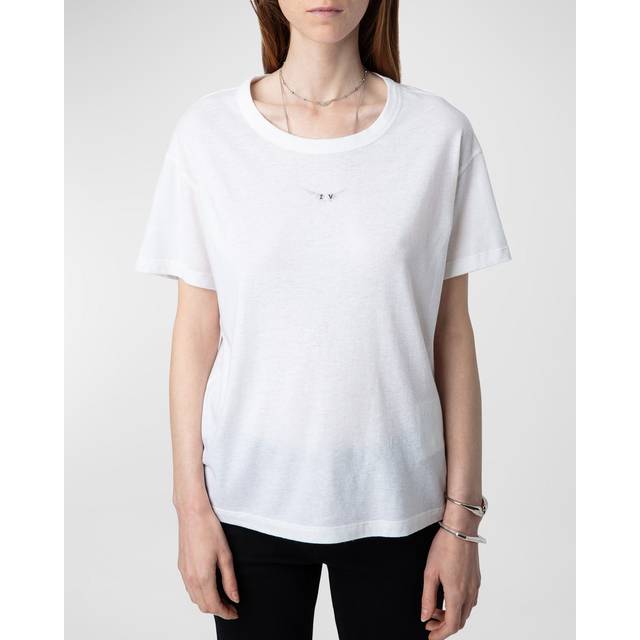 Zadig&voltaire Womens Blanc Marta Diamante-embellished Short-sleeve Cotton-blend T-shirt M - BLANC