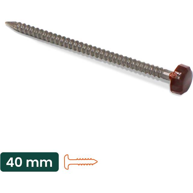 50x upvc 40mm poly top panel pins nails plastic head soffit fascia nails (brown)