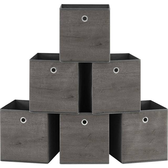 Set of 6 Storage Boxes, Non-woven and Oxford Fabric, Misty Grey / 26L x 26W x 28H cm