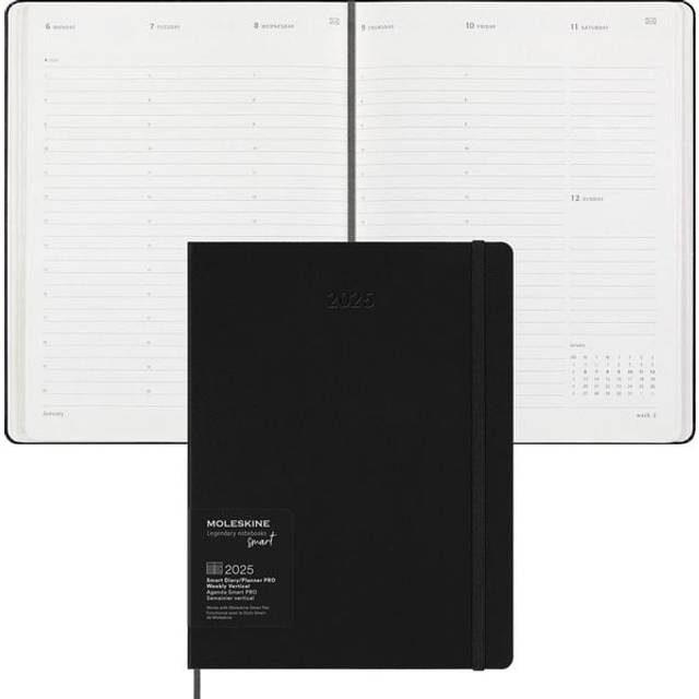 Moleskine Weekly Planner, Smart Kalender Pro 12 Monate 2025, Smart PRO Planner, Elastischer Verschluss, Schwarz, Extra Großformat 19x25 cm