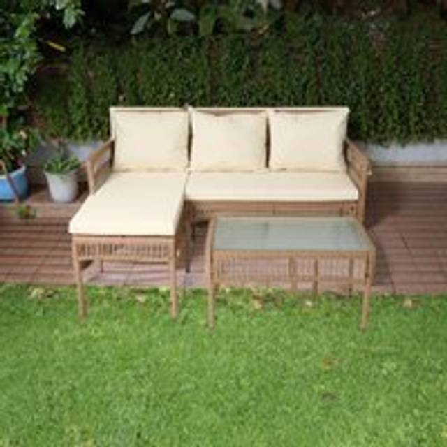 4 Piece Rattan Outdoor Furniture Garden Sofa Set - Natural - One Size