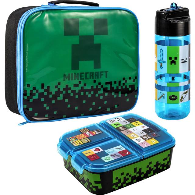 Minecraft Kids Childrens Lunch Box Set â Insulated Lunch Bag, Multicompartment Lunch Box & 540ml Water Bottle - School Travel Lunch Food Set, BPA