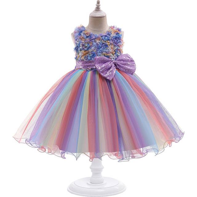 (Purple 02, 1-2Years) Unicorn Kids Girls Bow Mesh Princess dress UK