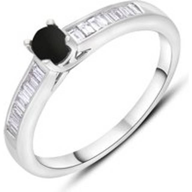 18ct White Gold Whitby Jet Diamond 0.20ct Round Claw Set Ring - S