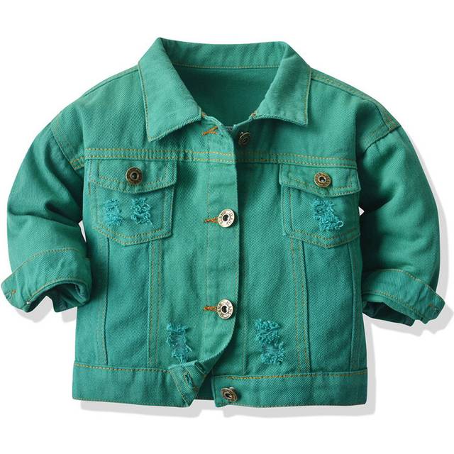 (Green, 3-4Years) Kids Boys Girls Casual Dyeing denim Jackets Coats