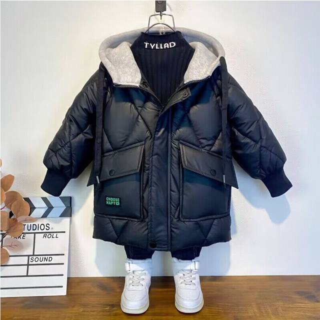 (Black, 9-10Years) Kids Boys Warm Coats Jacket Hooded Outwear Winter