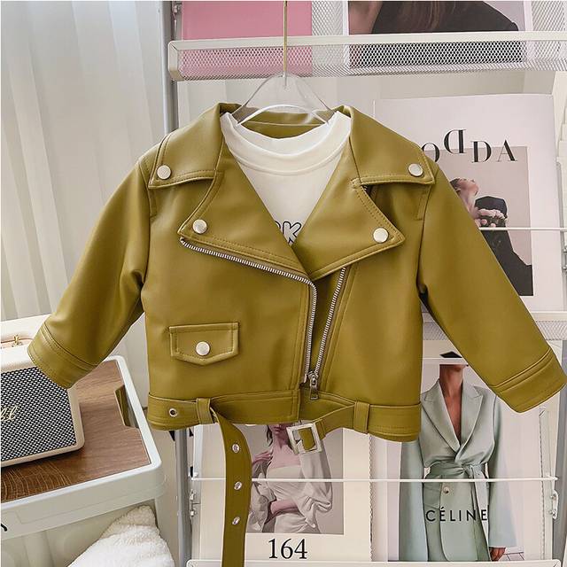 (Green, 6-7Years) Kids Boys Girls PU Leather biker jacket Coats UK