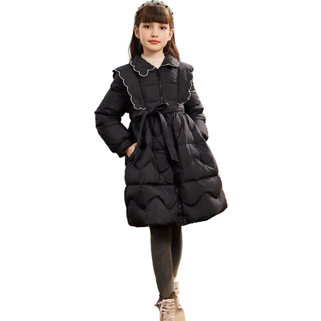 (Black, 6-7Years) Kids Girls Winter Jacket Long Coats Warm Outwear