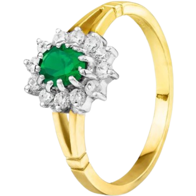 9ct Yellow Gold Green & Clear Crystal Cluster Ring DIV006G-R
