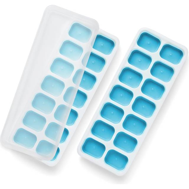 (Blue) KEPLIN Silicone Ice Cube Trays with Non.Spill Lids
