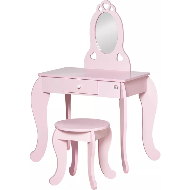 HOMCOM Kids Vanity Table & Stool with Mirror - Pink | TJ Hughes