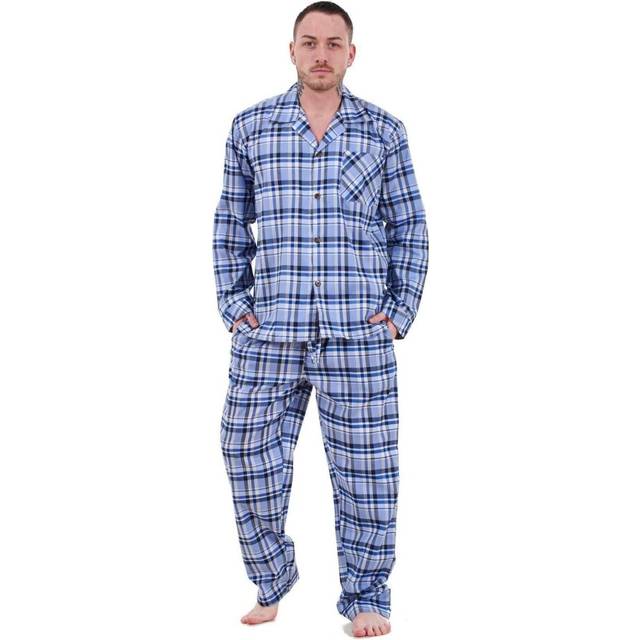 (Sky Blue, 5XL) Malay Mens Pyjama Set Yarn Dyed Woven Check Cotton Blend Loungewear Regular Big Size