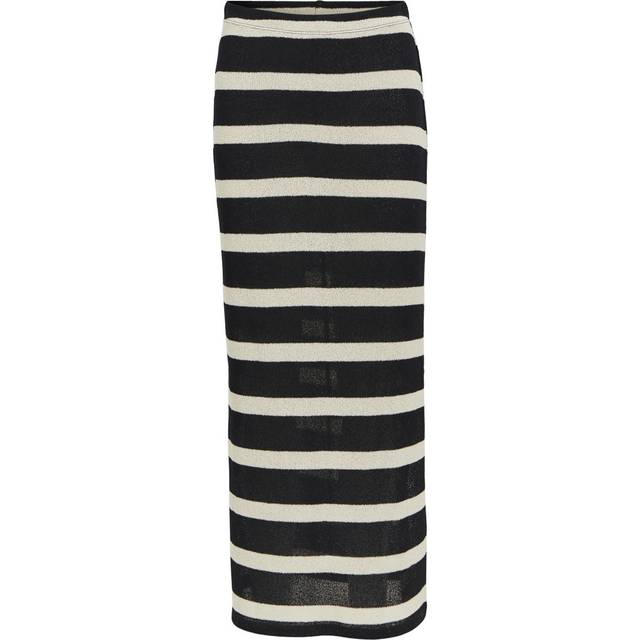 Object – Monokrom, randig maxikjol i stickat, skirt material, del av set-Vit/a
