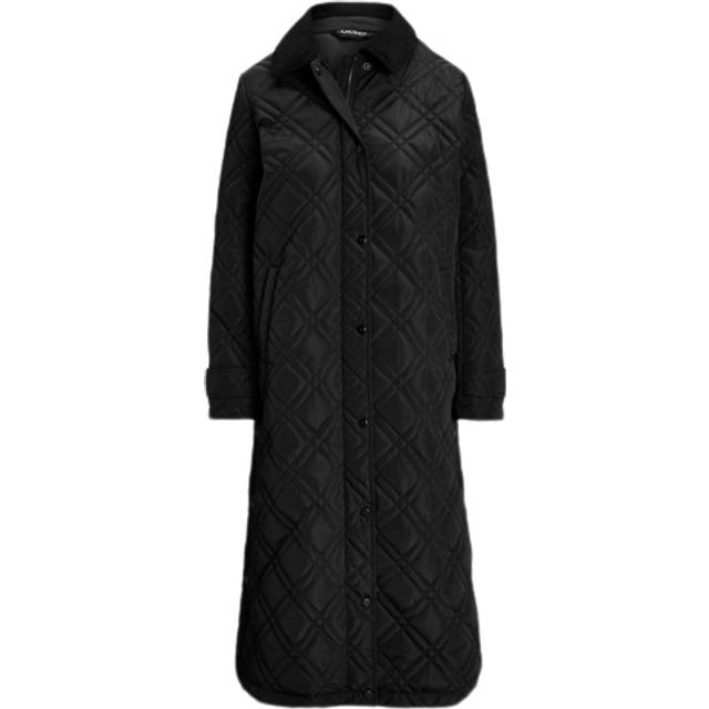 LAUREN RALPH LAUREN Corduroy-Trim Diamond Quilted Maxi Coat |Svart |M
