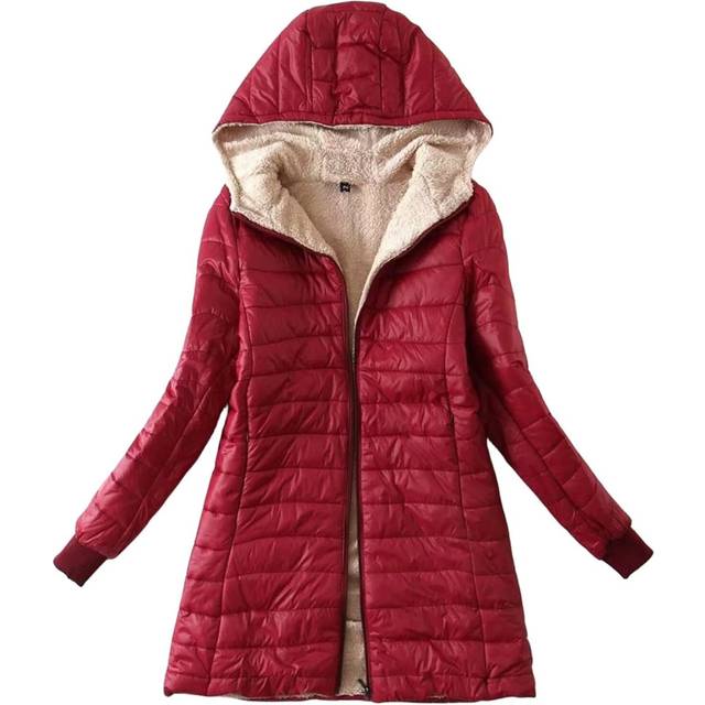 (s, Red) Winter Coats For Women Puffer Soft Jacket Fleece Hooded Coat Winter Warm Long Parka Thicken Coats with Pockets