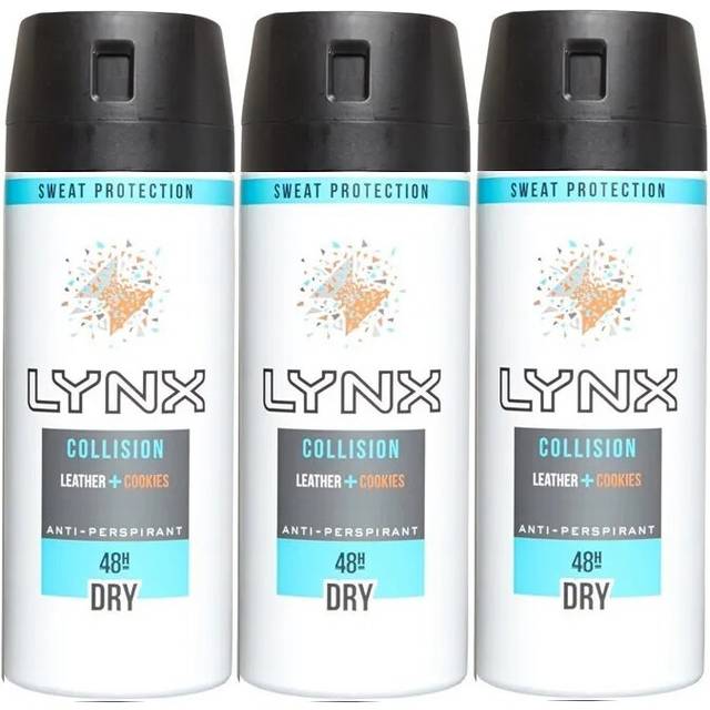3 x 150ml Lynx Collision Leather + Cookies 48H Dry Antiperspirant  Spray