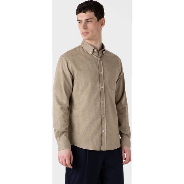 Sunspel Mens Sandstone Flannel Button-down-collar Slim-fit Cotton Shirt Xl - SANDSTONE