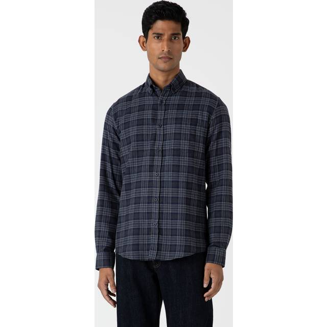 Sunspel Navy Check Shirt - navy tonal check - XS