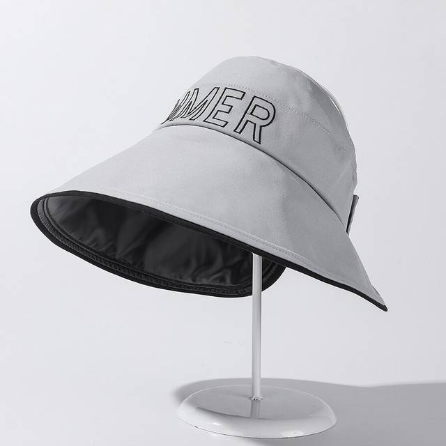 (Gray) Hat Style Versatile Fashionable Solid Color Womens Wide Brimmed Sun Hatscaps