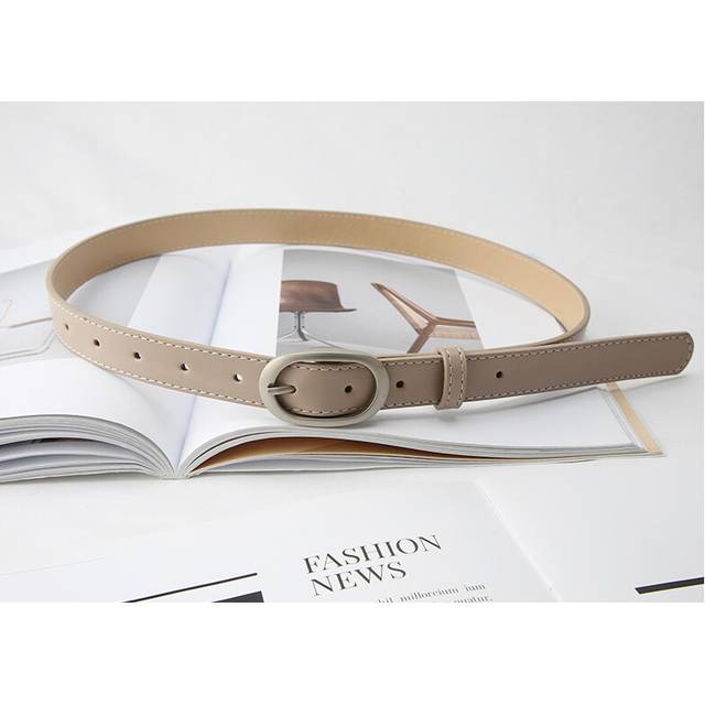(Apricot) Faux Stylish Unisex Leather Belt With Metal Buckle Belt Paired With Jeans