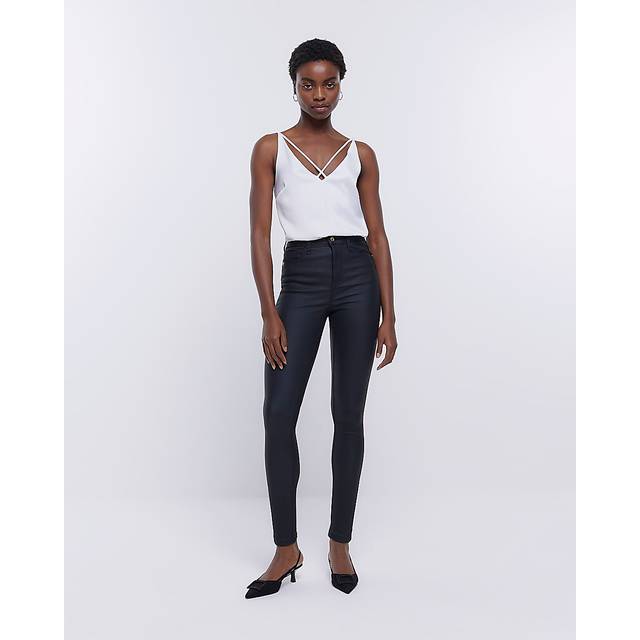 River Island Womens Black Coated Denim High Waisted Skinny Jeans - 18L