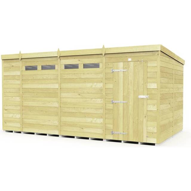 15 x 8 Feet Pent Security Shed - Single Door - Wood - L231 x W454 x H201 cm