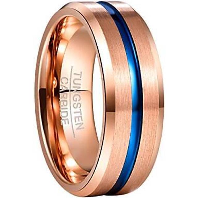 Nuncad rose gold men's/women's tungsten weding ring blue center groove wedding b