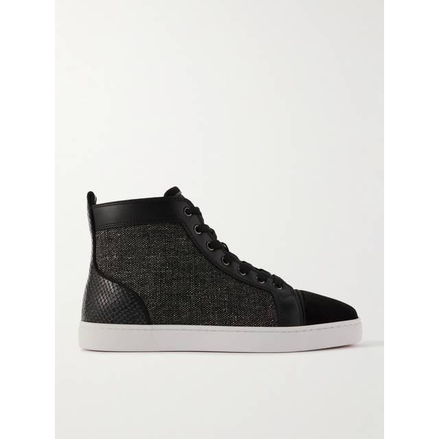 Christian Louboutin - Louis Orlato Suede and Croc-Effect Leather-Trimmed Twill Sneakers - Men - Black - EU 43
