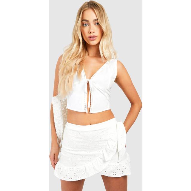 Womens Broderie Frill Mini Skirt - White - 12