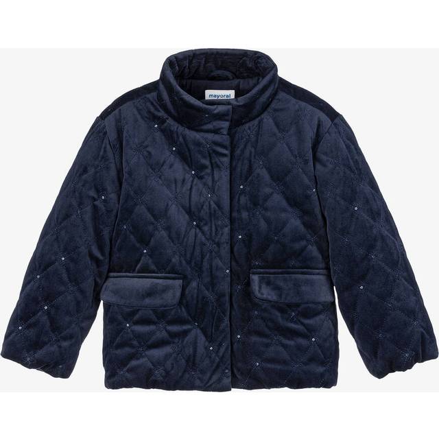 Mayoral Girls Navy Blue Quilted Velvet Jacket - 7 year