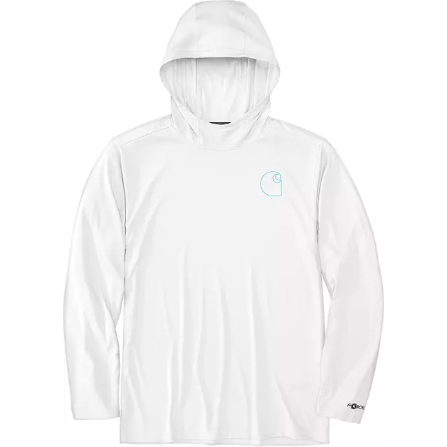 Carhartt Men's Big & Tall Force Sun Defender Lightweight Long-Sleeve Hooded Logo Graphic T-Shirt  White