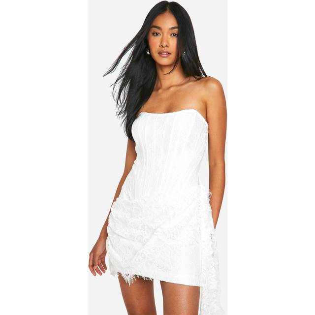 Womens Lace Corset Drape Mini Dress - White - 12, White