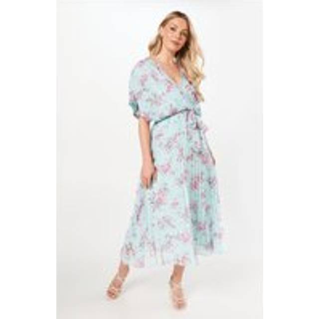 Wallis womens wrap dress mint floral woven short sleeve midi spring summer