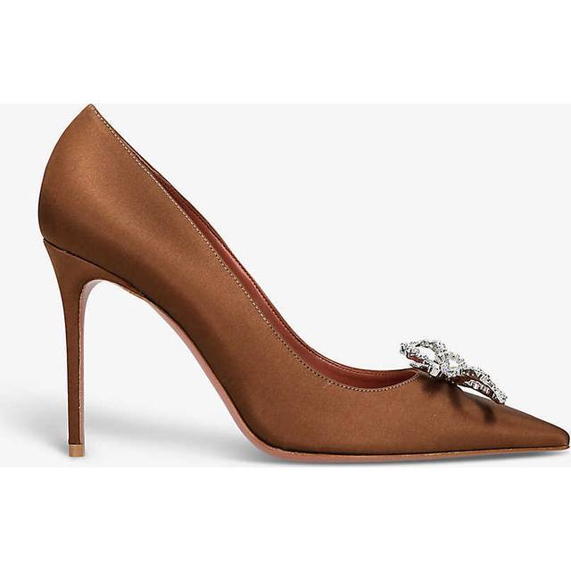 Amina Muaddi Womens Dark Brown Rosie Bow-embellished Satin Heeled Courts Eur 38.5 / 5.5 Uk Women