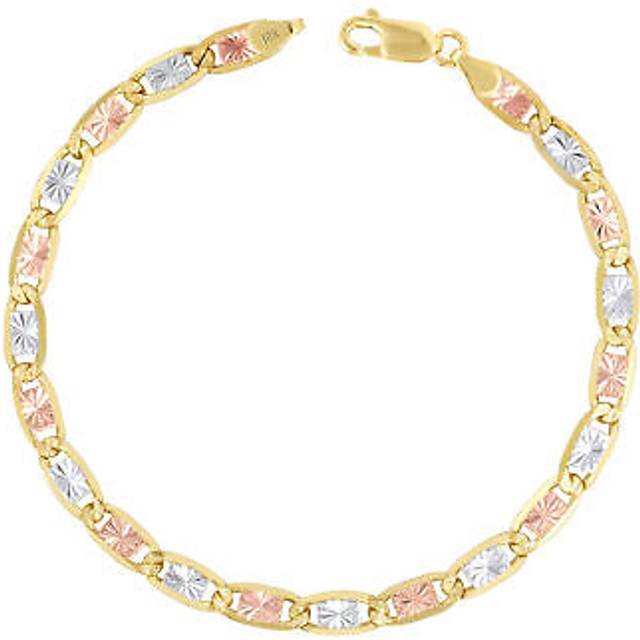 10k solid tri-color yellow rose white gold 4mm valentino chain bracelet 7" 8" 9"